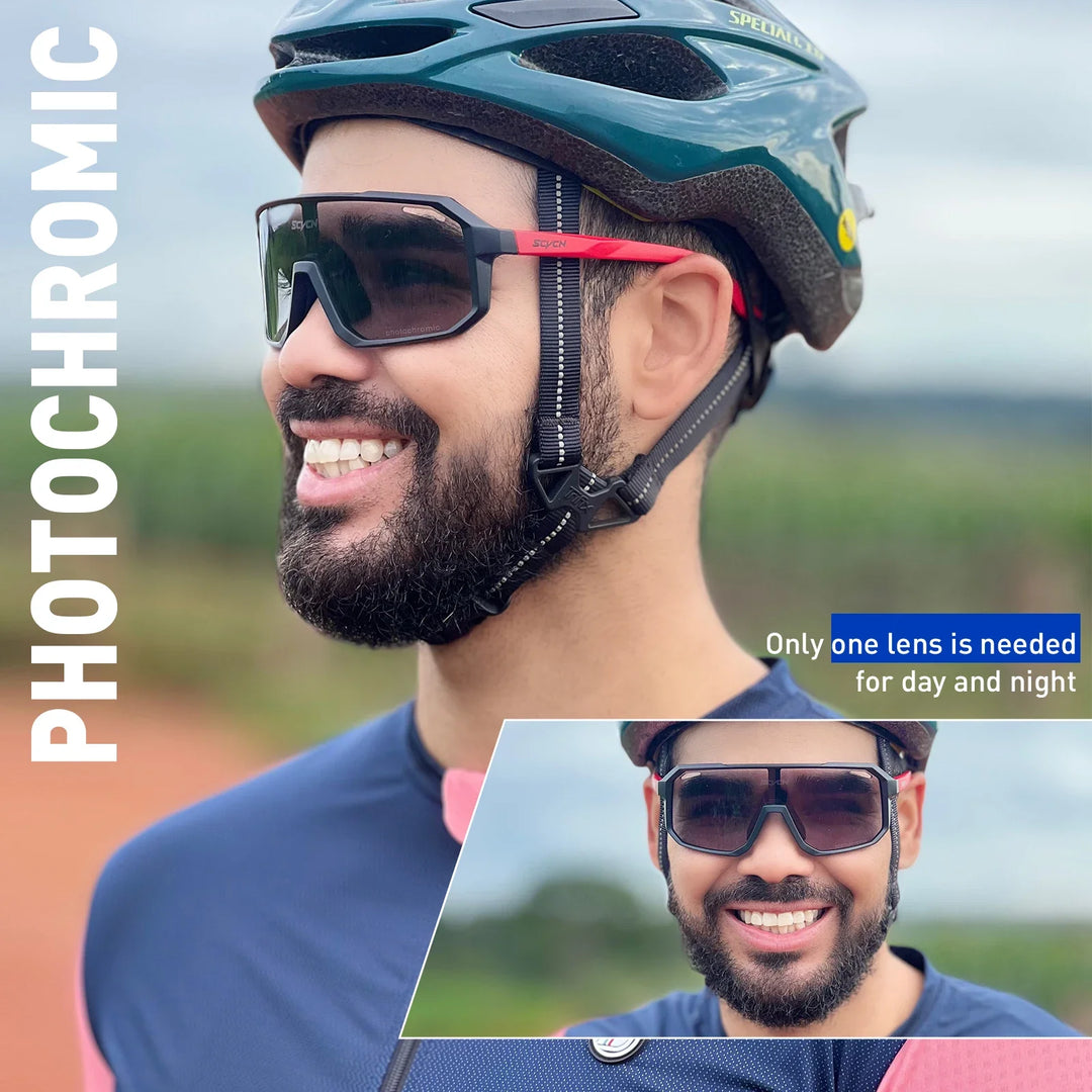 SCVCN Photochromic Cycling Sunglasses - Smart Color-Change Lens - UV400 TR-90 Ultralight Eyewear for MTB, Road Bike &amp; Running