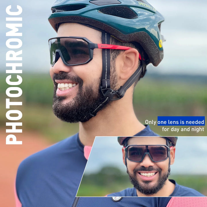 SCVCN Photochromic Cycling Sunglasses - Smart Color-Change Lens - UV400 TR-90 Ultralight Eyewear for MTB, Road Bike &amp; Running