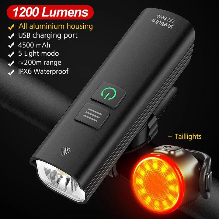 CYCLAMI Super Bright Bike Front Light - IPX6 Waterproof LED Headlight - Type-C Rechargeable Night Riding Safety Lamp for MTB &amp; Road
