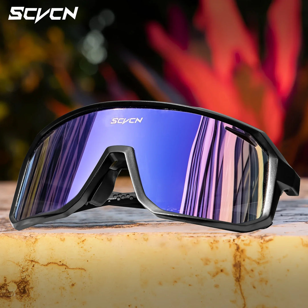 SCVCN S62 Photochromic Cycling Sunglasses - Smart Color Change Lens - UV400 TR-90 Ultralight Eyewear for MTB &amp; Road Bike Racing