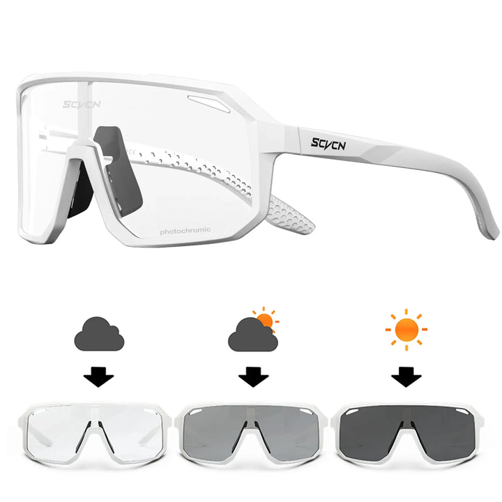 SCVCN S62 Photochromic Cycling Sunglasses - Smart Color Change Lens - UV400 TR-90 Ultralight Eyewear for MTB &amp; Road Bike Racing