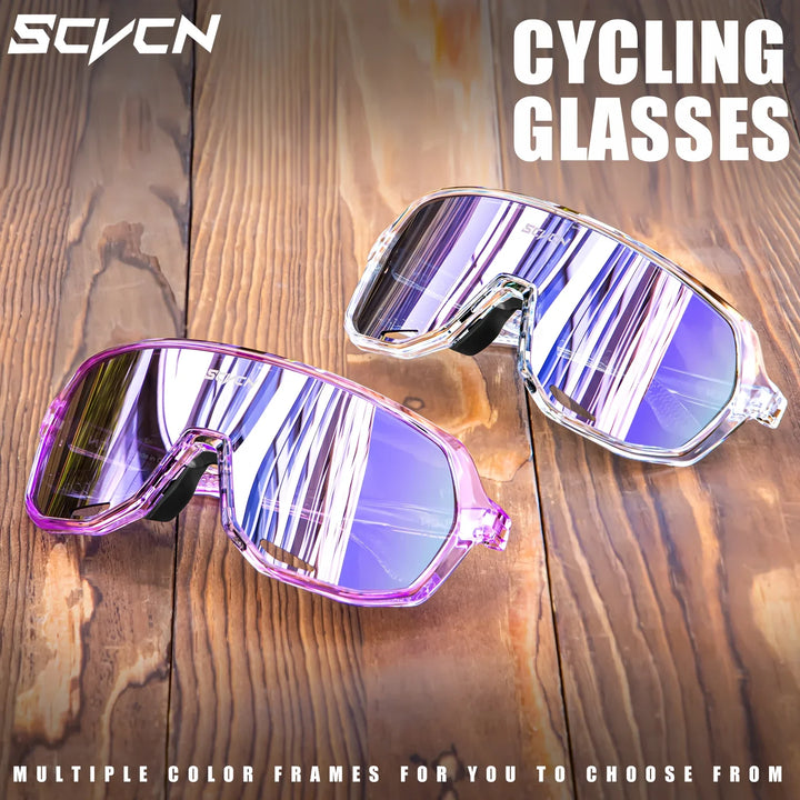 SCVCN S62 Photochromic Cycling Sunglasses - Smart Color Change Lens - UV400 TR-90 Ultralight Eyewear for MTB &amp; Road Bike Racing