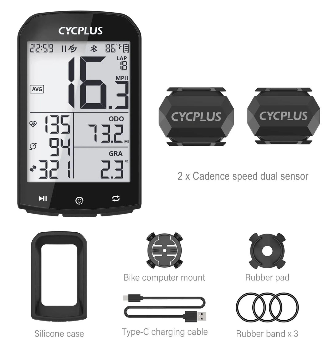 CYCPLUS M1 Smart GPS Bike Computer - 2.9-inch Huge Screen Wireless Speedometer with ANT+ &amp; Bluetooth for Strava Sync