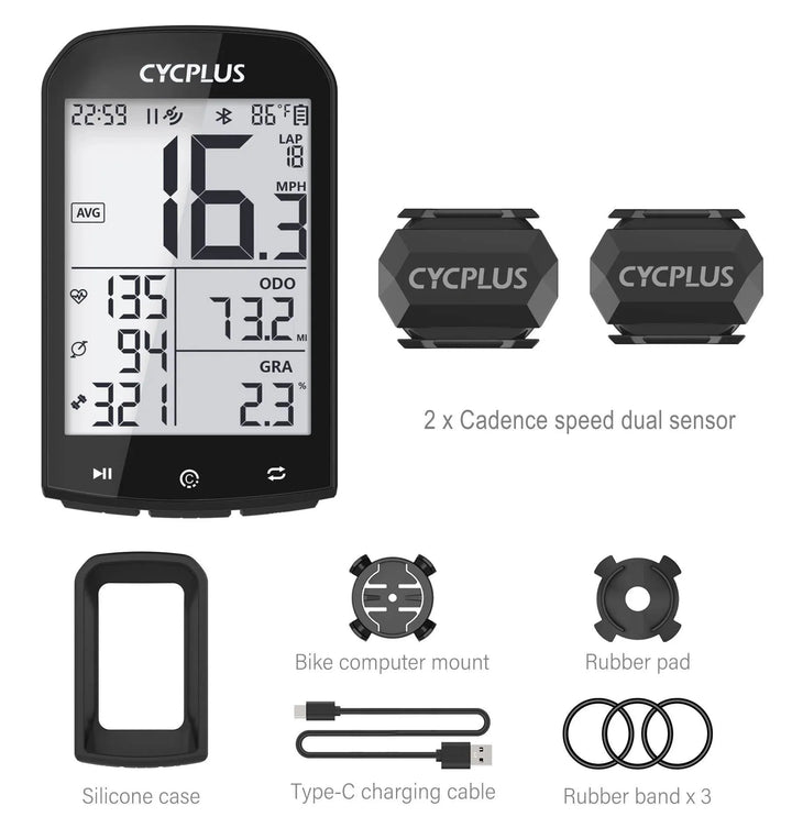 CYCPLUS M1 Smart GPS Bike Computer - 2.9-inch Huge Screen Wireless Speedometer with ANT+ &amp; Bluetooth for Strava Sync