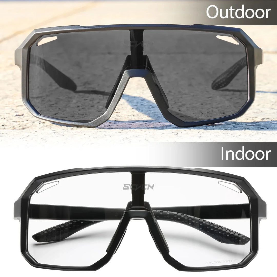 SCVCN Photochromic Cycling Sunglasses - Intelligent Lens Color Change - UV400 Protection TR-90 Frame for Road &amp; MTB Racing