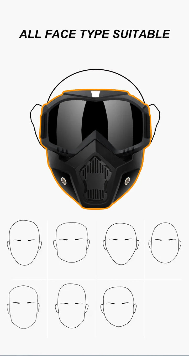 2-in-1 Outdoor Sport Windproof Mask &amp; Goggles - HD Motorcycle Riding Glasses for Snowboarding &amp; Cycling