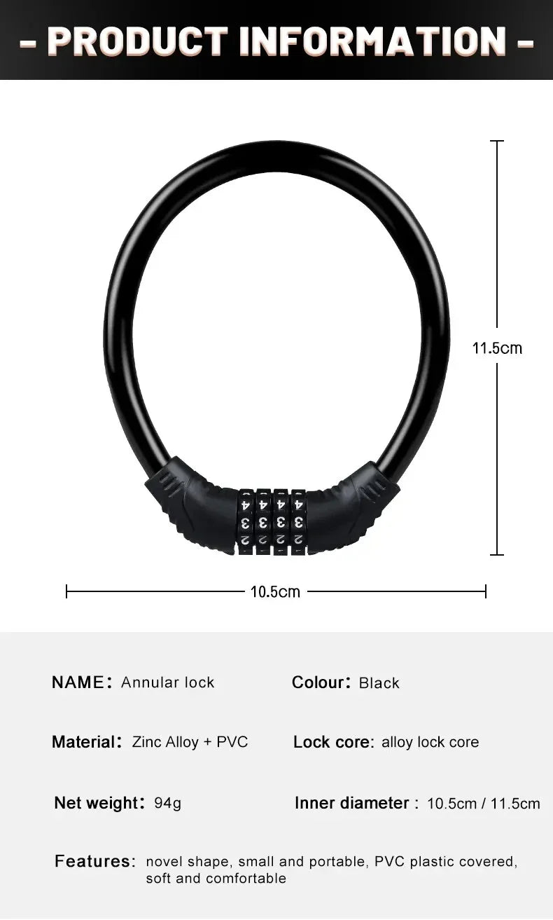 Portable 4-Digit Password Bike Lock - High-Security Resettable Combination Lock for MTB &amp; Road Bikes