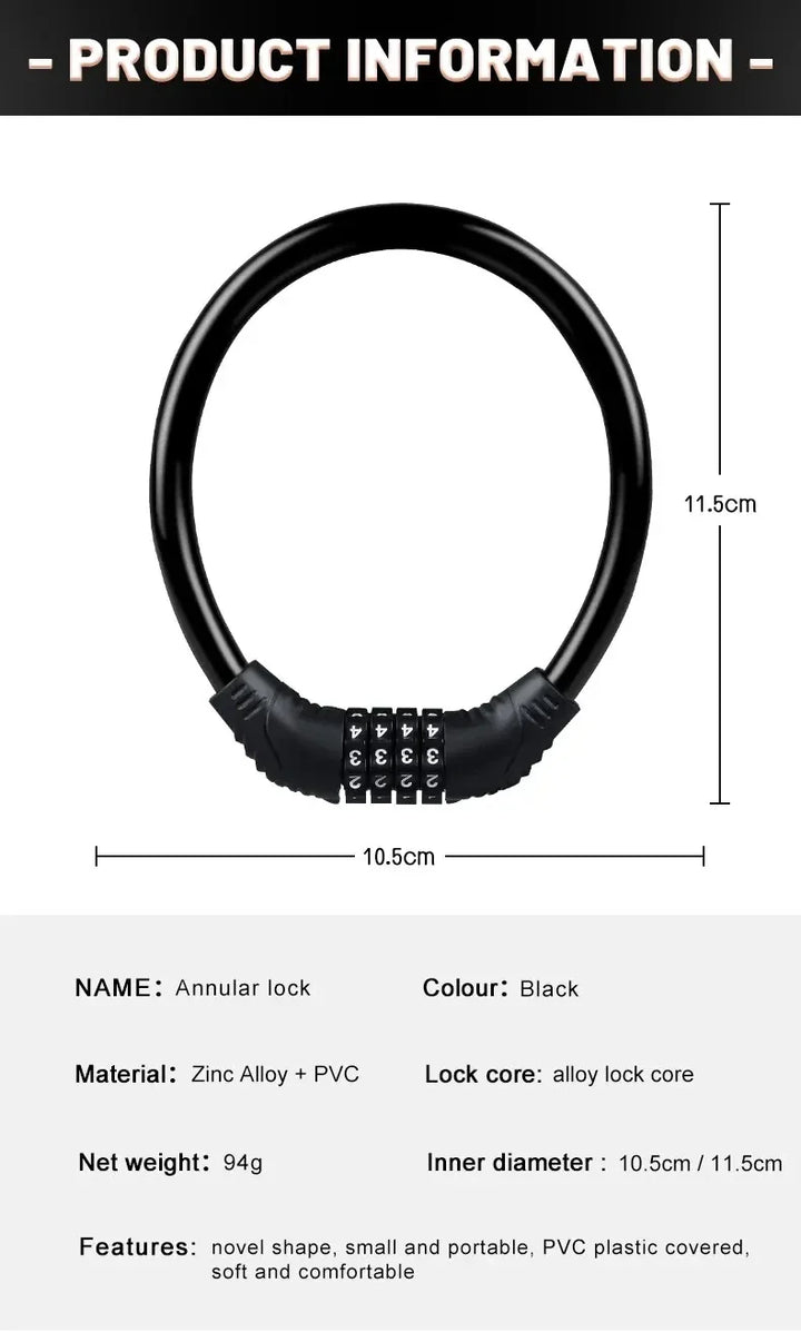 Portable 4-Digit Password Bike Lock - High-Security Resettable Combination Lock for MTB &amp; Road Bikes
