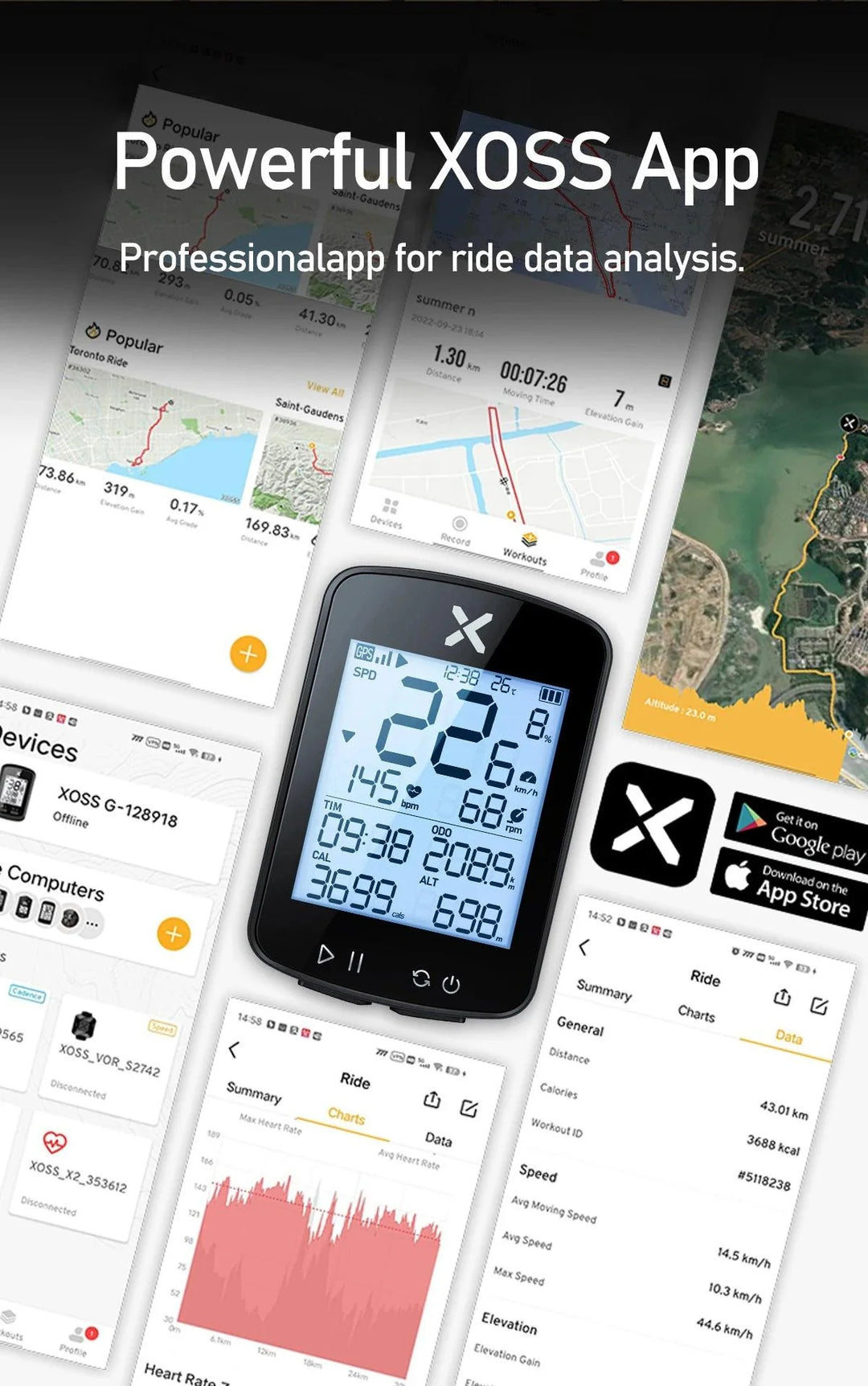 XOSS G+ G2 Smart GPS Bike Computer - 2nd Generation Wireless Cycling Speedometer with ANT+ &amp; Bluetooth for Strava Sync