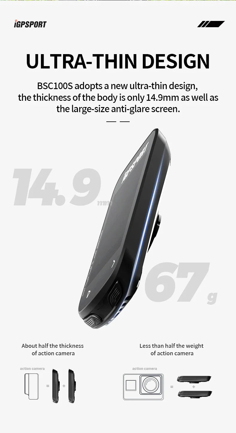 iGPSPORT BSC100S GPS Bike Computer - 2.6" LCD Wireless Speedometer - 40H Battery Life &amp; Type-C Charging - IPX7 Waterproof Cycling Odometer