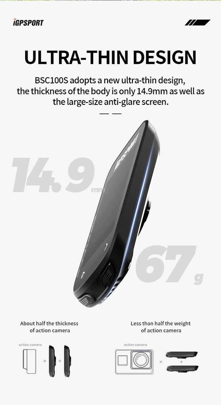 iGPSPORT BSC100S GPS Bike Computer - 2.6" LCD Wireless Speedometer - 40H Battery Life &amp; Type-C Charging - IPX7 Waterproof Cycling Odometer
