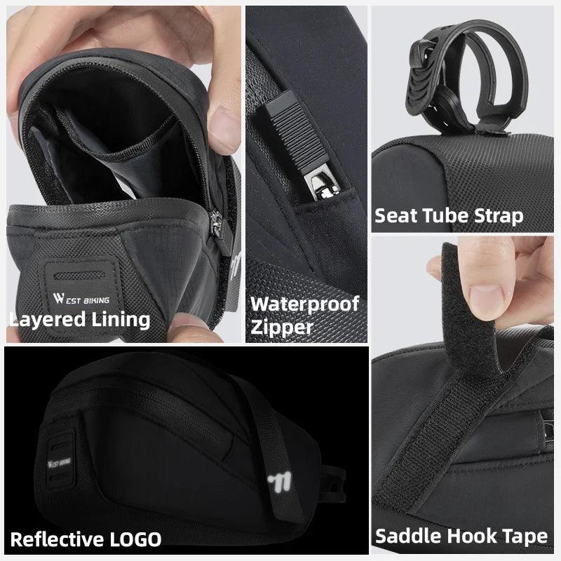 West Biking Ultralight Bike Saddle Bag - 58g Compact Seat Tail Pouch - Rainproof Bicycle Tool Organizer with Tail Light Loop