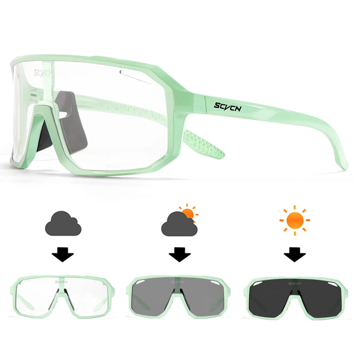 SCVCN S62 Photochromic Cycling Sunglasses - Smart Color Change Lens - UV400 TR-90 Ultralight Eyewear for MTB &amp; Road Bike Racing