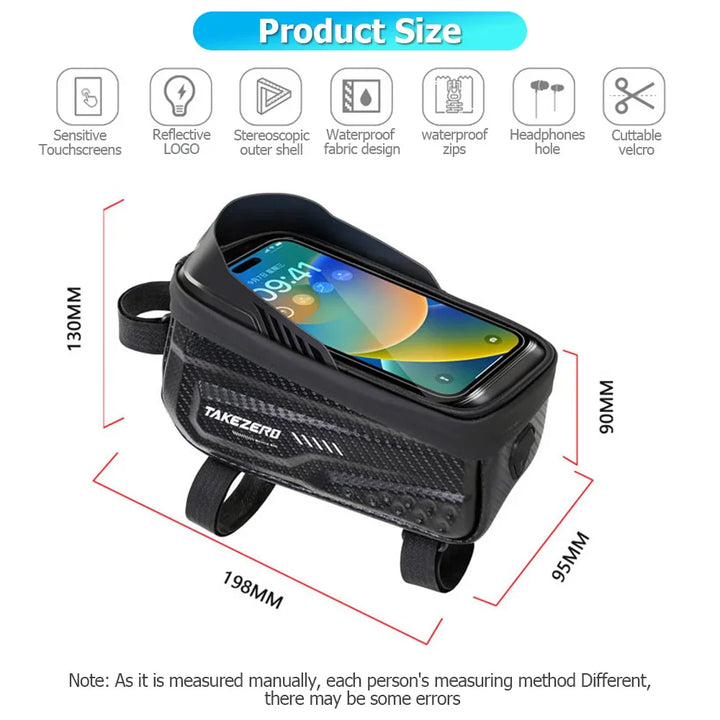 NEWBOLER Waterproof Bike Frame Bag - Sensitive TPU Touch Screen Tube Bag for 6.5" Phones
