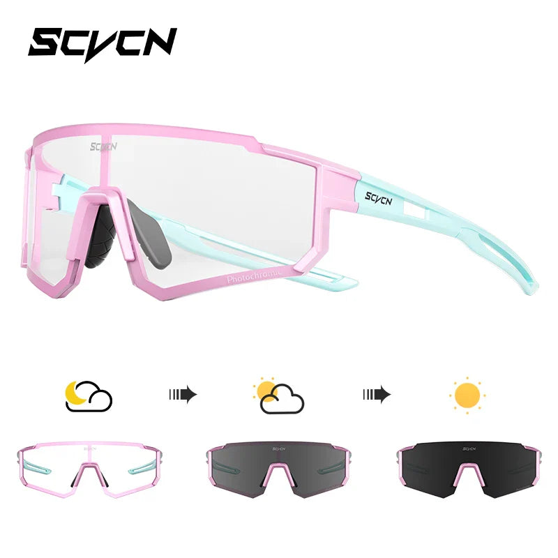 SCVCN S1411 Professional Cycling Sunglasses - UV400 Protection Wide View Eyewear - Lightweight TR-90 Sports Glasses for MTB &amp; Road Biking