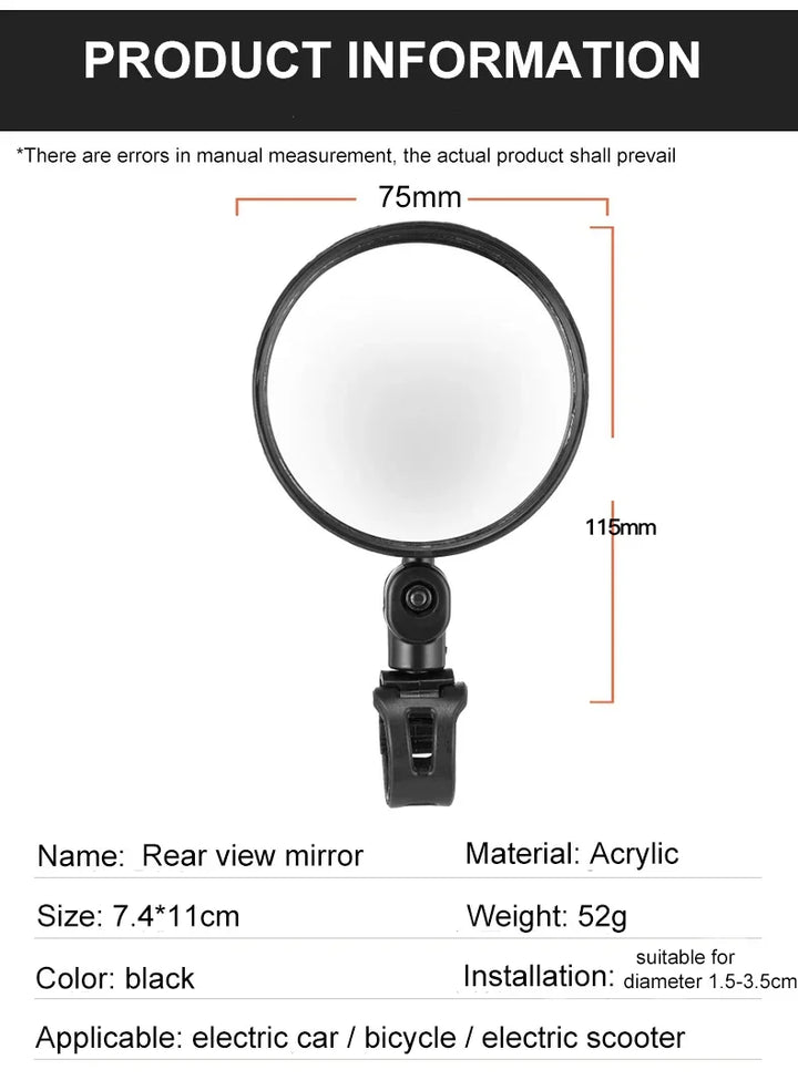 2PCS Universal Bicycle Rearview Mirror - 360° Rotatable Convex HD Mirror - Wide Angle Safety Reflector for MTB, Road Bike &amp; E-Bike