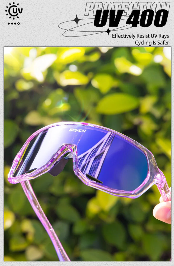 SCVCN S62 Photochromic Cycling Sunglasses - Smart Color Change Lens - UV400 TR-90 Ultralight Eyewear for MTB &amp; Road Bike Racing