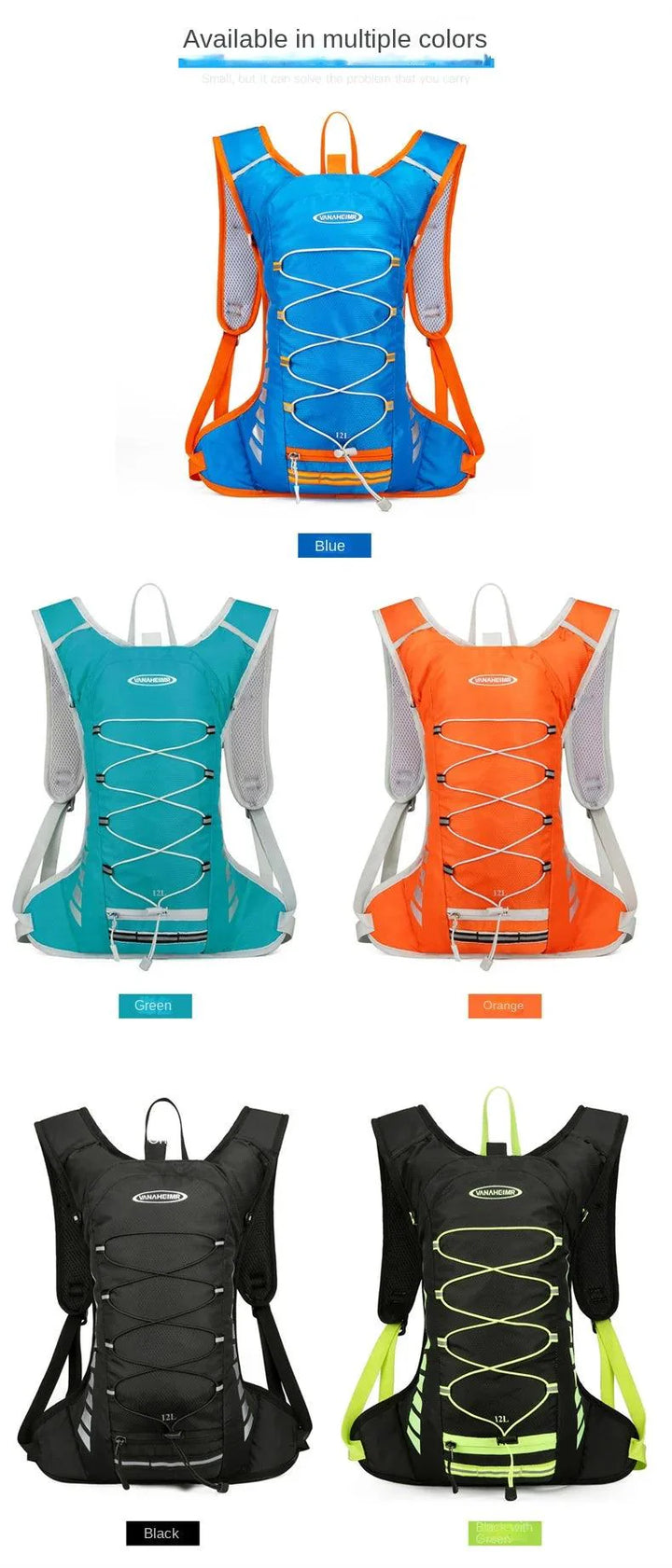 YIYUEQIANLI 12L Outdoor Cycling Backpack - Lightweight Waterproof Nylon Daypack - Reflective Sport Bag for Running, Hiking &amp; Camping