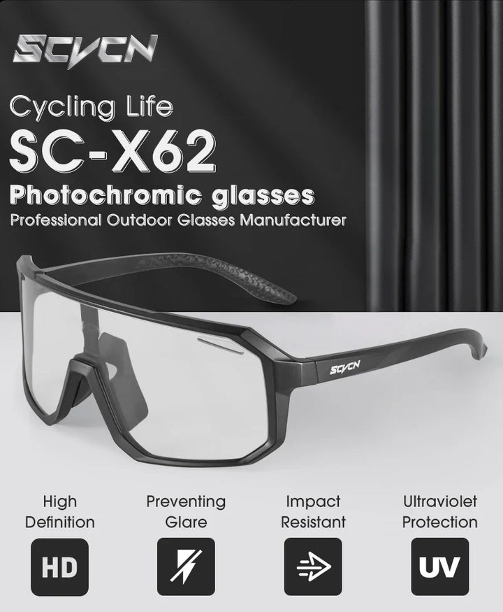 SCVCN Photochromic Cycling Sunglasses - Intelligent Lens Color Change - UV400 Protection TR-90 Frame for Road &amp; MTB Racing