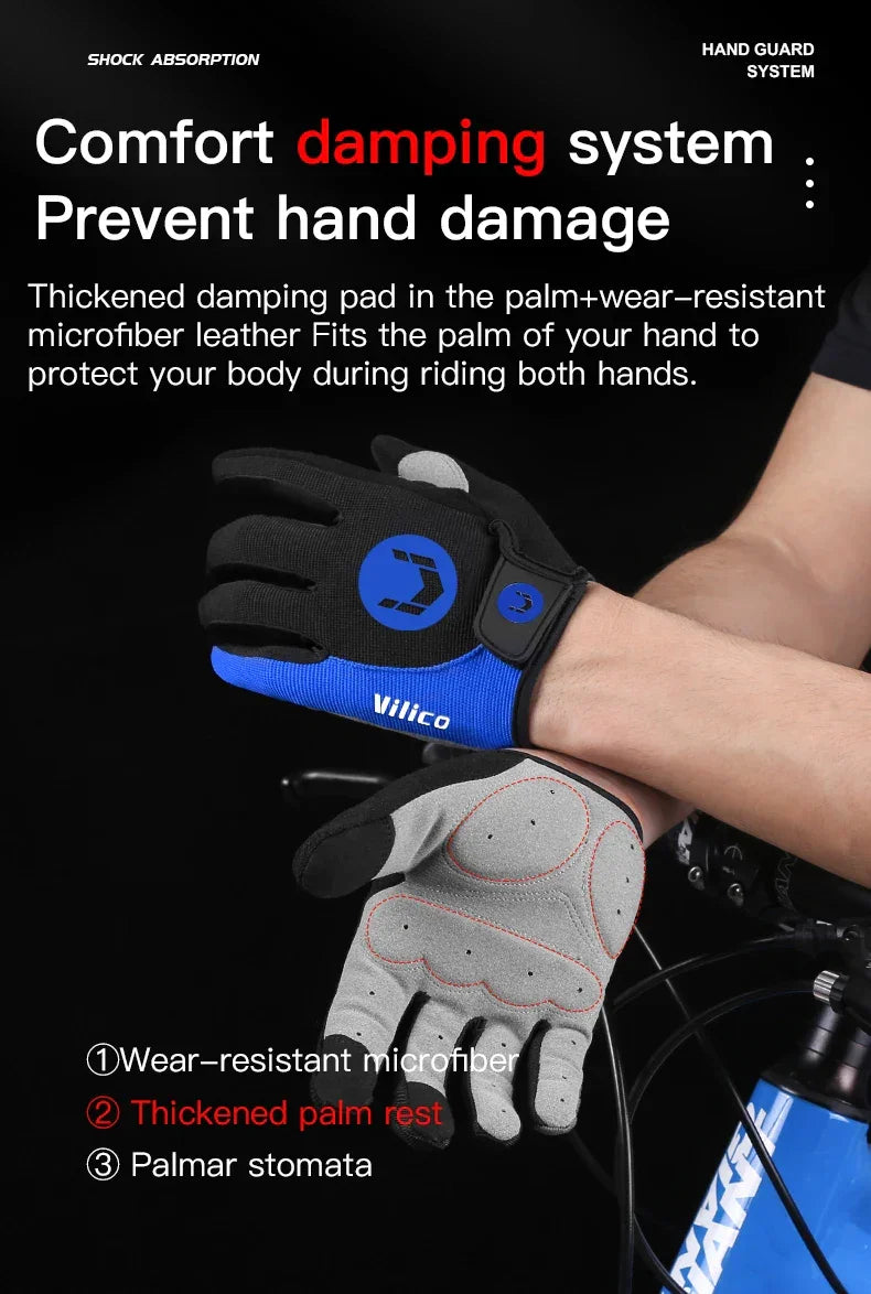 Touch-Screen Full Finger Bike Gloves - Shock-Proof Padded &amp; Breathable Cycling Mittens for MTB &amp; Road Racing