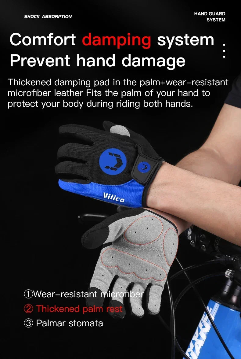 Touch-Screen Full Finger Bike Gloves - Breathable &amp; Shock-Proof Padded Cycling Mittens for MTB &amp; Road Racing