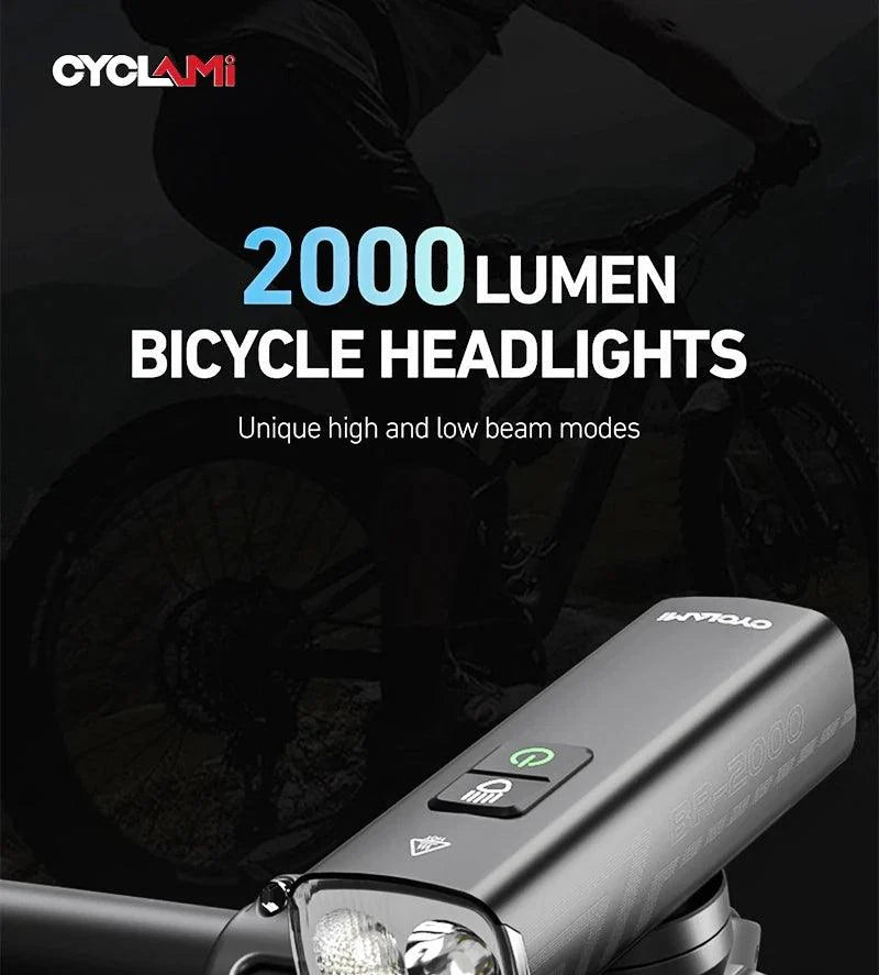 CYCLAMI Super Bright Bike Front Light - IPX6 Waterproof LED Headlight - Type-C Rechargeable Night Riding Safety Lamp for MTB &amp; Road