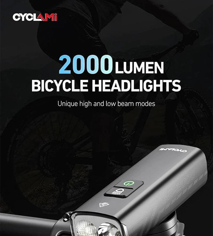 CYCLAMI Super Bright Bike Front Light - IPX6 Waterproof LED Headlight - Type-C Rechargeable Night Riding Safety Lamp for MTB &amp; Road