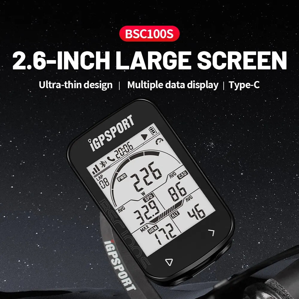 iGPSPORT BSC100S GPS Bike Computer - 2.6" LCD Wireless Speedometer - 40H Battery Life &amp; Type-C Charging - IPX7 Waterproof Cycling Odometer