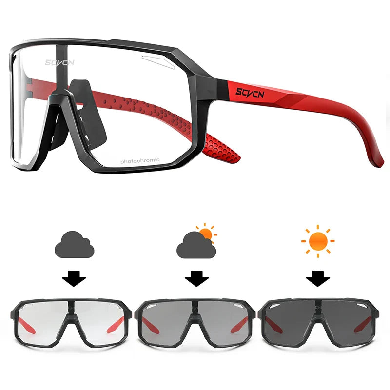 SCVCN Photochromic Cycling Sunglasses - Smart Color-Change Lens - UV400 TR-90 Ultralight Eyewear for MTB, Road Bike &amp; Running