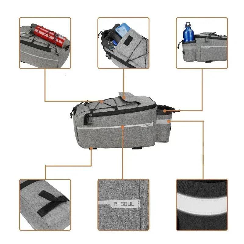 13L Bicycle Carrier Bag - Insulated Rear Rack Trunk Bag - Rainproof Pannier with Bottle Holder &amp; Shoulder Strap for Commuting &amp; Touring