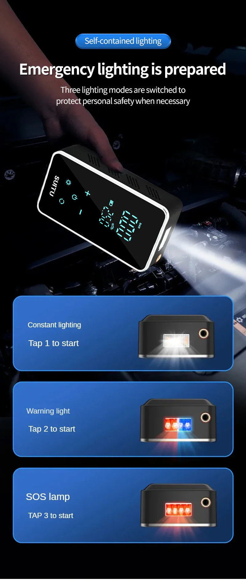 150PSI Smart Touch Screen Tire Inflator - Portable Wireless Electric Air Pump for Car &amp; Bike