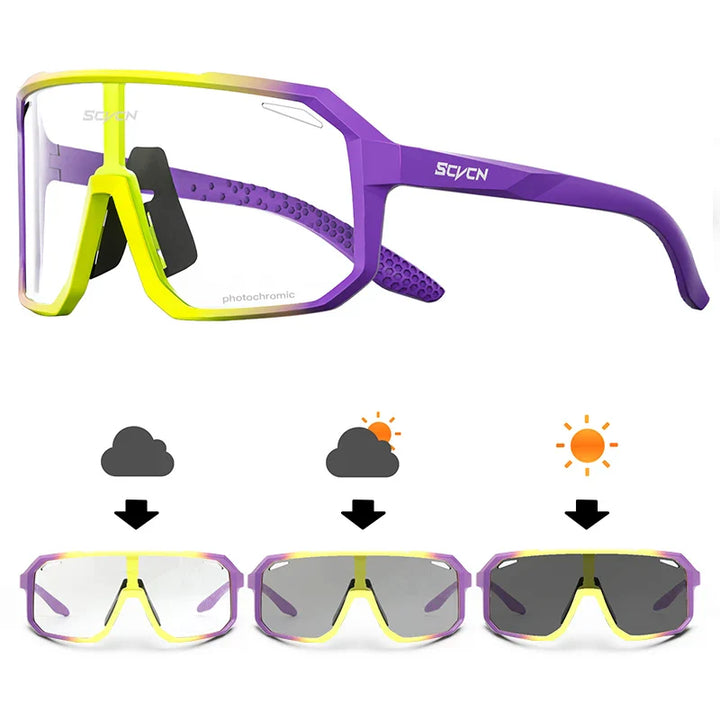 SCVCN Photochromic Cycling Sunglasses - Smart Color-Change Lens - UV400 TR-90 Ultralight Eyewear for MTB, Road Bike &amp; Running