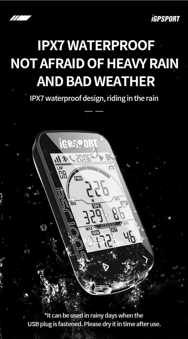 iGPSPORT BSC100S GPS Bike Computer - 2.6" LCD Wireless Speedometer - 40H Battery Life &amp; Type-C Charging - IPX7 Waterproof Cycling Odometer