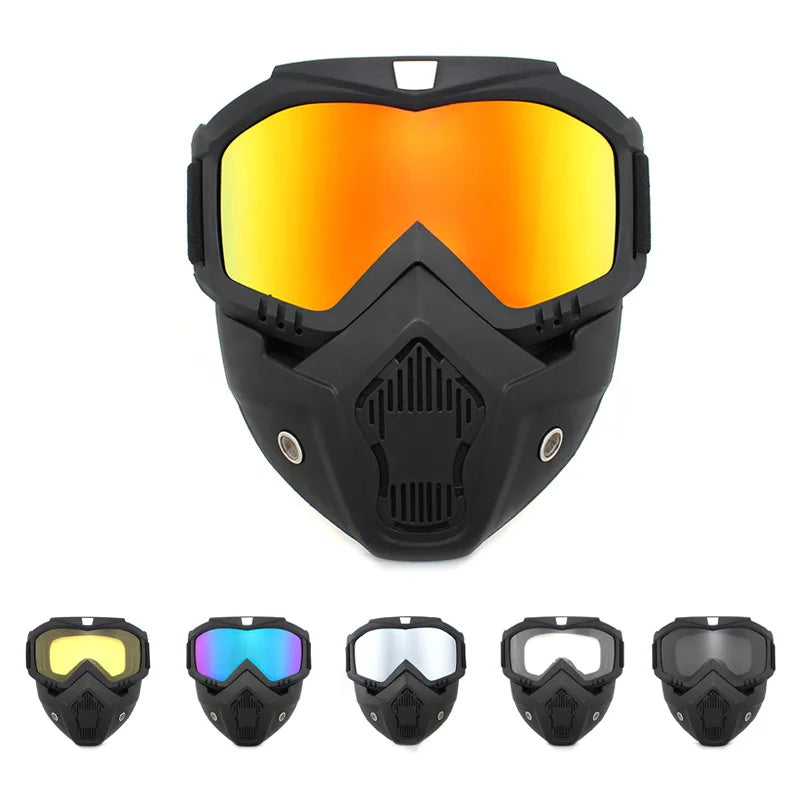 2-in-1 Outdoor Sport Windproof Mask &amp; Goggles - HD Motorcycle Riding Glasses for Snowboarding &amp; Cycling