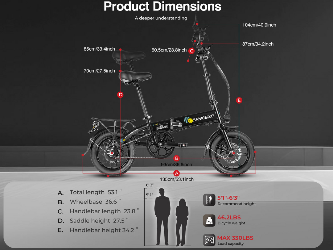 Samebike YINYU14 Portable Commuter Electric Bike with Real-Time LCD Data Display