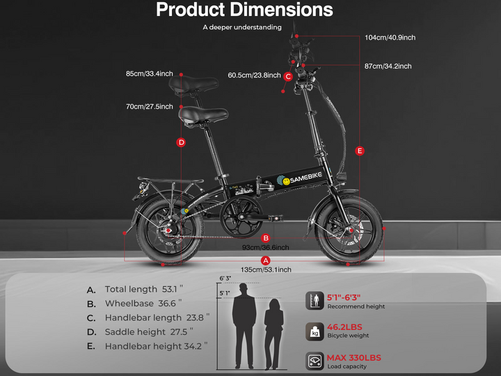 Samebike YINYU14 Portable Commuter Electric Bike with Real-Time LCD Data Display