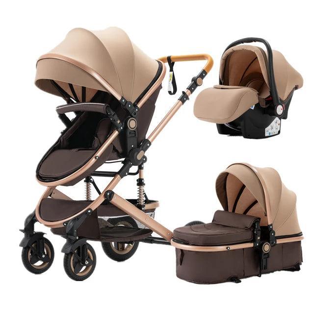 YAZACO 3-in-1 Baby Stroller Travel System - Portable Folding Pram with Car Seat &amp; 2-in-1 Carrycot - Luxury Multi-Function Stroller for 0-3 Years