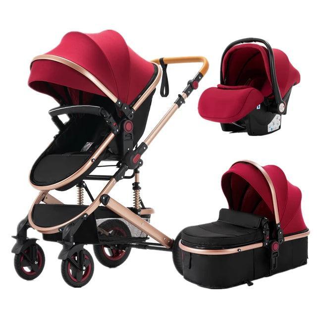 YAZACO 3-in-1 Baby Stroller Travel System - Portable Folding Pram with Car Seat &amp; 2-in-1 Carrycot - Luxury Multi-Function Stroller for 0-3 Years