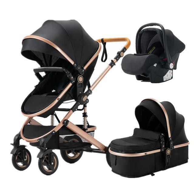 YAZACO 3-in-1 Baby Stroller Travel System - Portable Folding Pram with Car Seat &amp; 2-in-1 Carrycot - Luxury Multi-Function Stroller for 0-3 Years