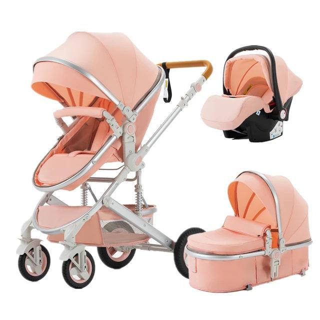 YAZACO 3-in-1 Baby Stroller Travel System - Portable Folding Pram with Car Seat &amp; 2-in-1 Carrycot - Luxury Multi-Function Stroller for 0-3 Years