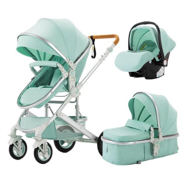 YAZACO 3-in-1 Baby Stroller Travel System - Portable Folding Pram with Car Seat &amp; 2-in-1 Carrycot - Luxury Multi-Function Stroller for 0-3 Years