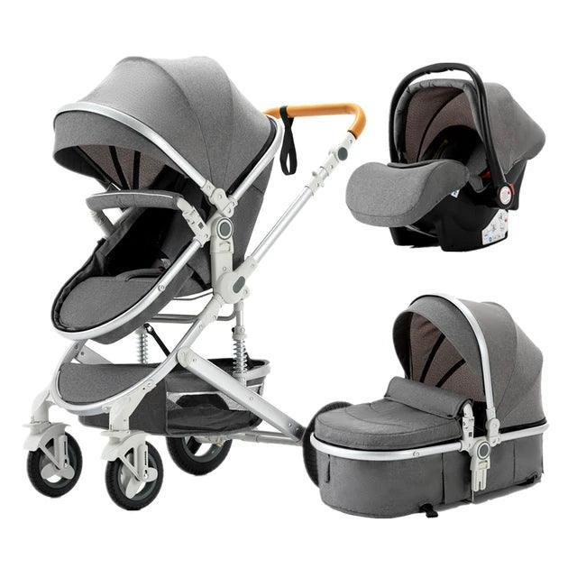 YAZACO 3-in-1 Baby Stroller Travel System - Portable Folding Pram with Car Seat &amp; 2-in-1 Carrycot - Luxury Multi-Function Stroller for 0-3 Years