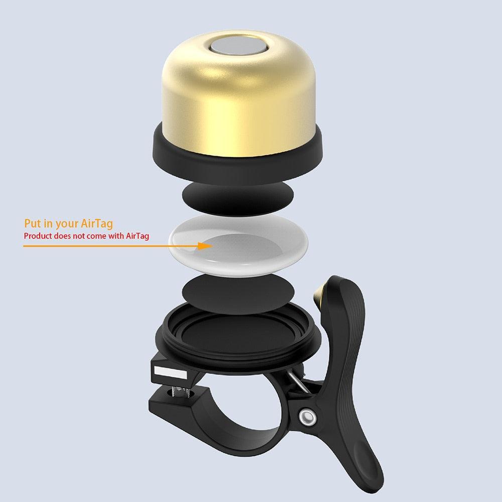 Toptrek Invisible Bike Bell for Apple AirTag - Hidden Anti-Theft GPS Tracker Mount - Classic Brass Sound &amp; Waterproof Design - Fits 21-25mm Handlebars