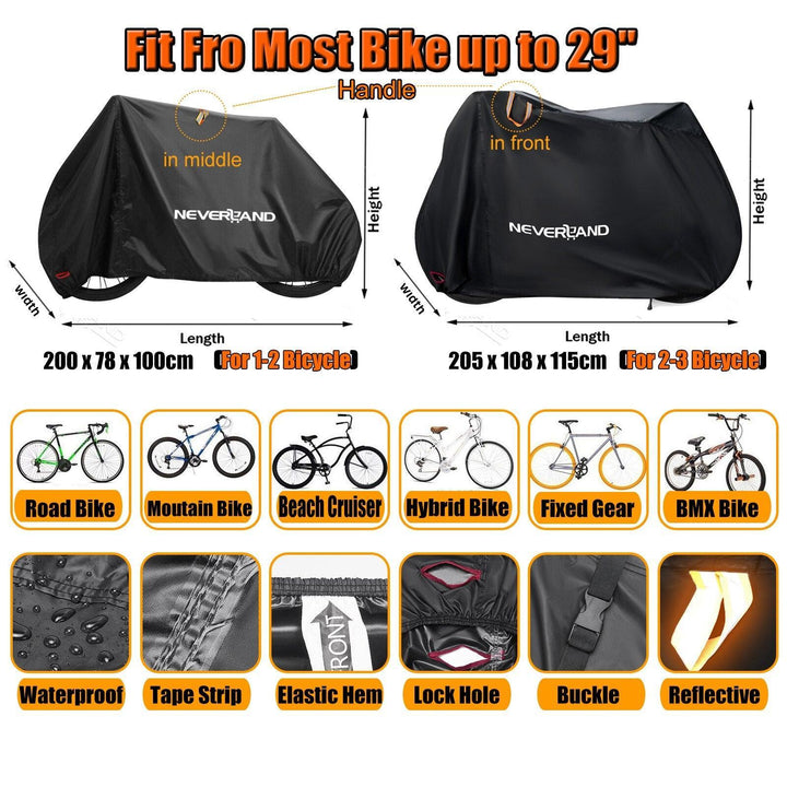 NEVERLAND Heavy-Duty Bike Cover for 2-3 Bikes - 100% Waterproof 210D Oxford Fabric - UV &amp; Dust Protector for MTB, Road &amp; E-Bikes