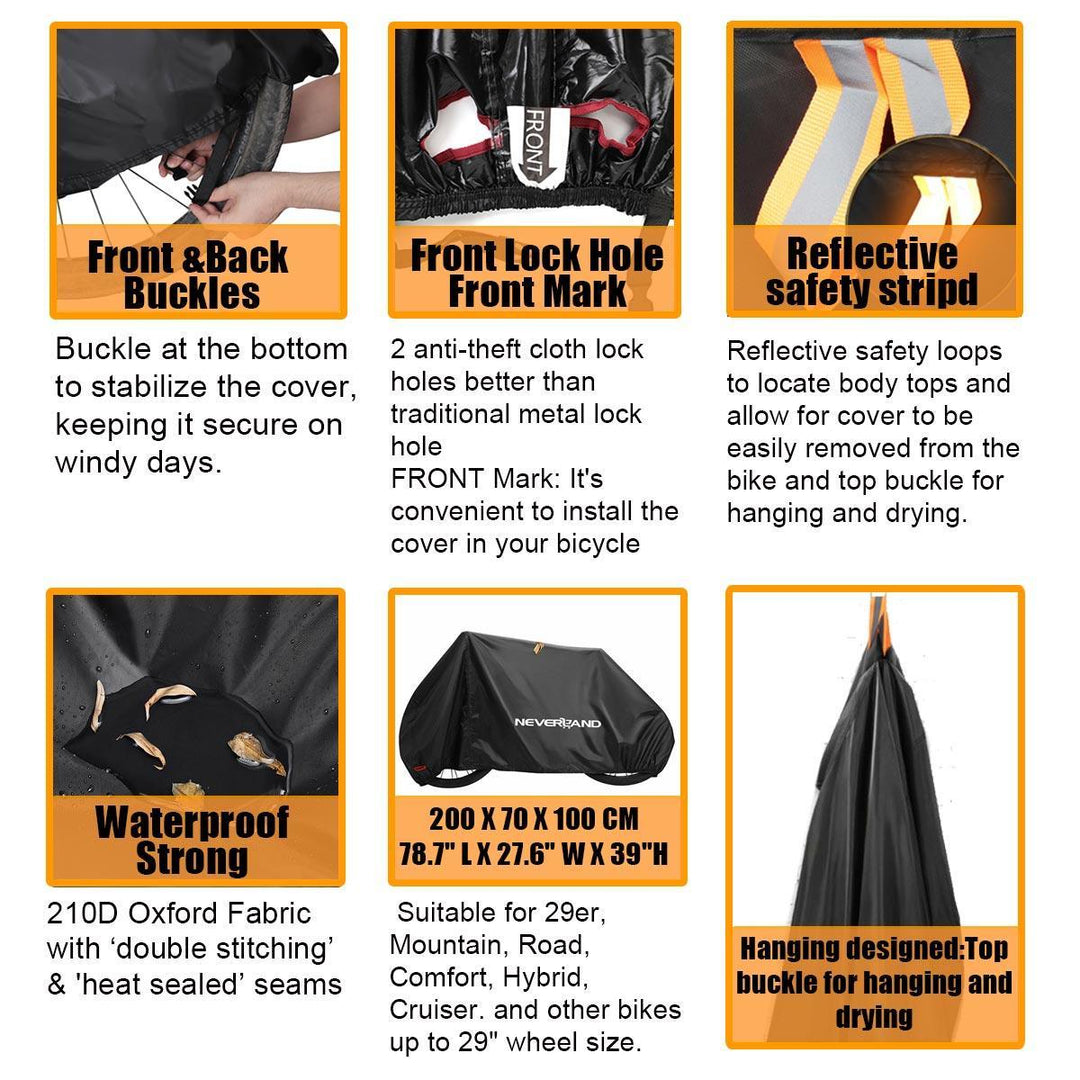 NEVERLAND Heavy-Duty Bike Cover for 2-3 Bikes - 100% Waterproof 210D Oxford Fabric - UV &amp; Dust Protector for MTB, Road &amp; E-Bikes