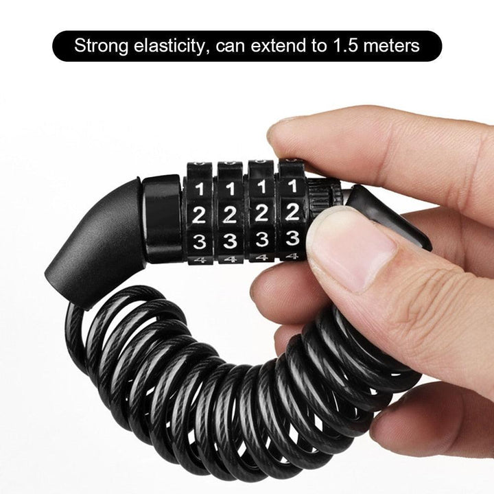 Ultralight Bicycle Helmet Lock - 1.5m Stretchable Steel Cable Chain - 4 Digit Resettable Password Anti-Theft Lock for MTB, Road Bike &amp; Motorcycle