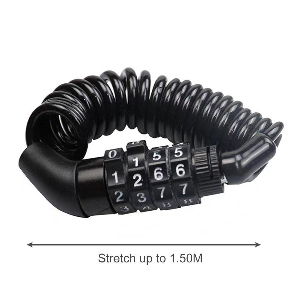 Ultralight Bicycle Helmet Lock - 1.5m Stretchable Steel Cable Chain - 4 Digit Resettable Password Anti-Theft Lock for MTB, Road Bike &amp; Motorcycle