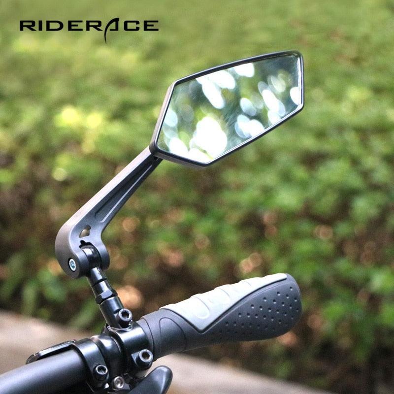 Ride Race Wide-Range Bicycle Rear View Mirror - HD Glass Convex Mirror - Multi-Angle Adjustable - Universal Fit for 22-25mm Handlebars - MTB &amp; Road Bike Reflector
