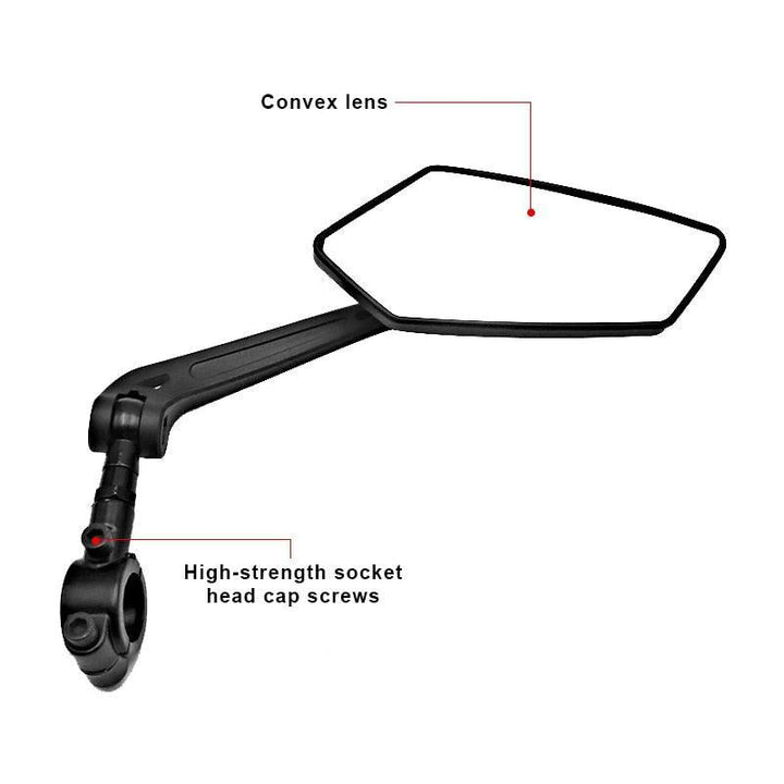 Ride Race Wide-Range Bicycle Rear View Mirror - HD Glass Convex Mirror - Multi-Angle Adjustable - Universal Fit for 22-25mm Handlebars - MTB &amp; Road Bike Reflector