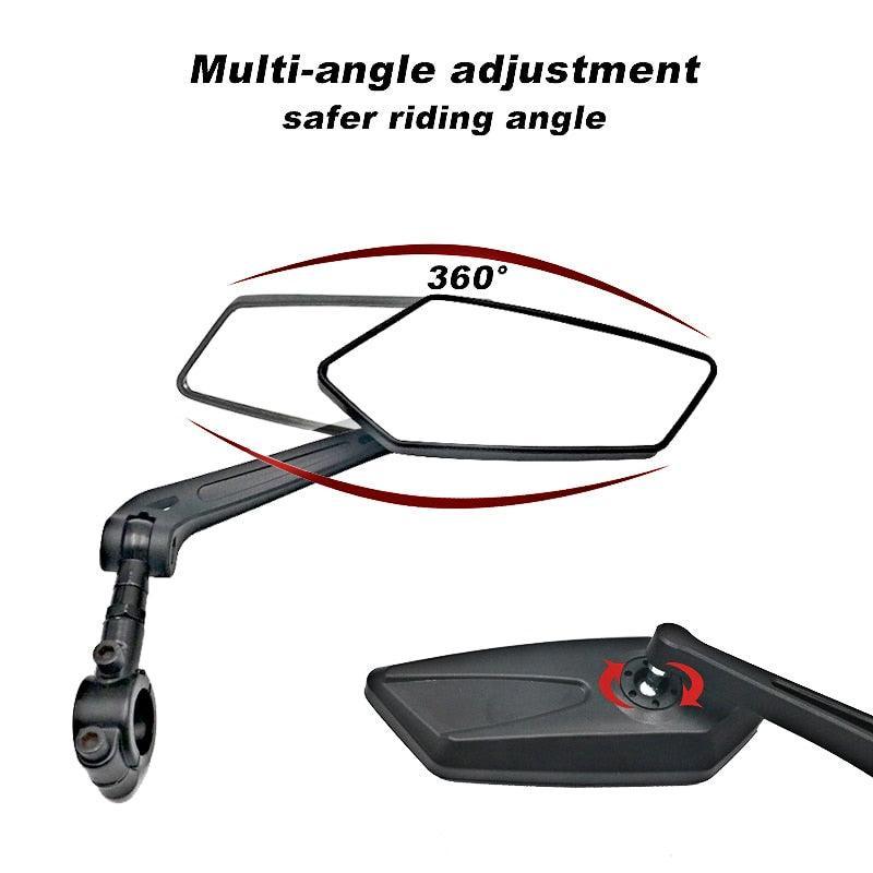Ride Race Wide-Range Bicycle Rear View Mirror - HD Glass Convex Mirror - Multi-Angle Adjustable - Universal Fit for 22-25mm Handlebars - MTB &amp; Road Bike Reflector